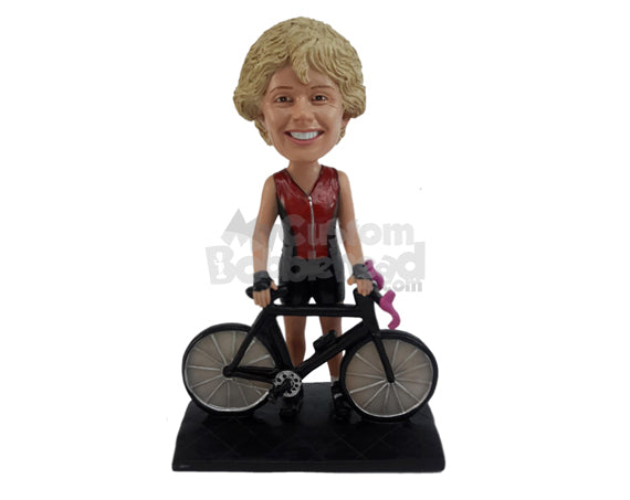 Custom Bobblehead Lady Cyclist Along With Her Cycle - Sports & Hobbies Cycling Personalized Bobblehead & Cake Topper Custom Bobblehead Lady Cyclist Along With Her Cycle - Sports & Hobbies Cycling Personalized Bobblehead & Cake Topper